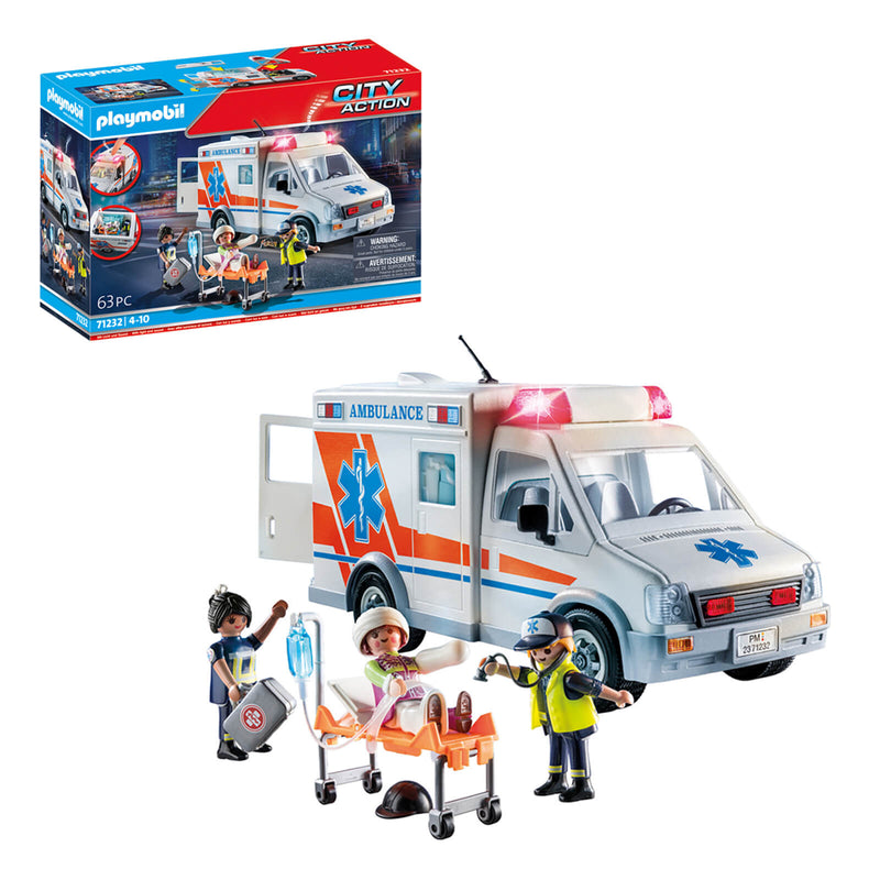 playmobil ambulance toy set with 3 figures and medical themed accessories