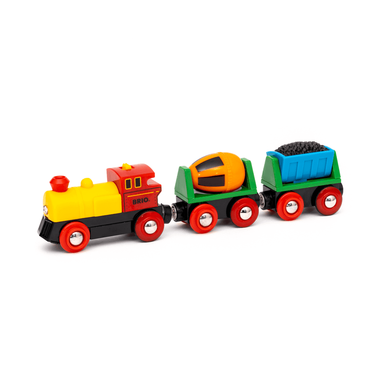 brio classic train with two carriages on white background