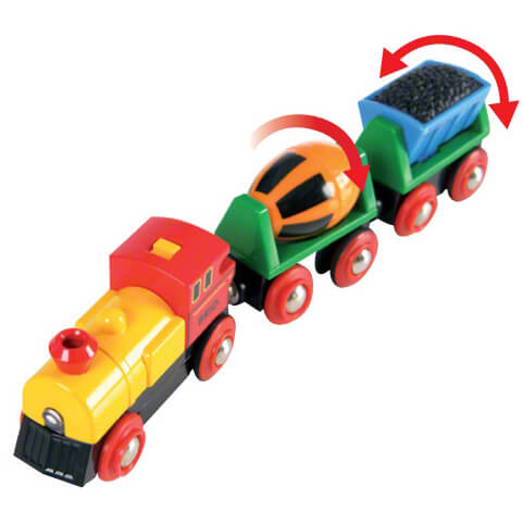 features of the brio action train including moving carriages