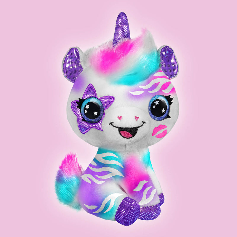 a patterned painted unicorn soft toy