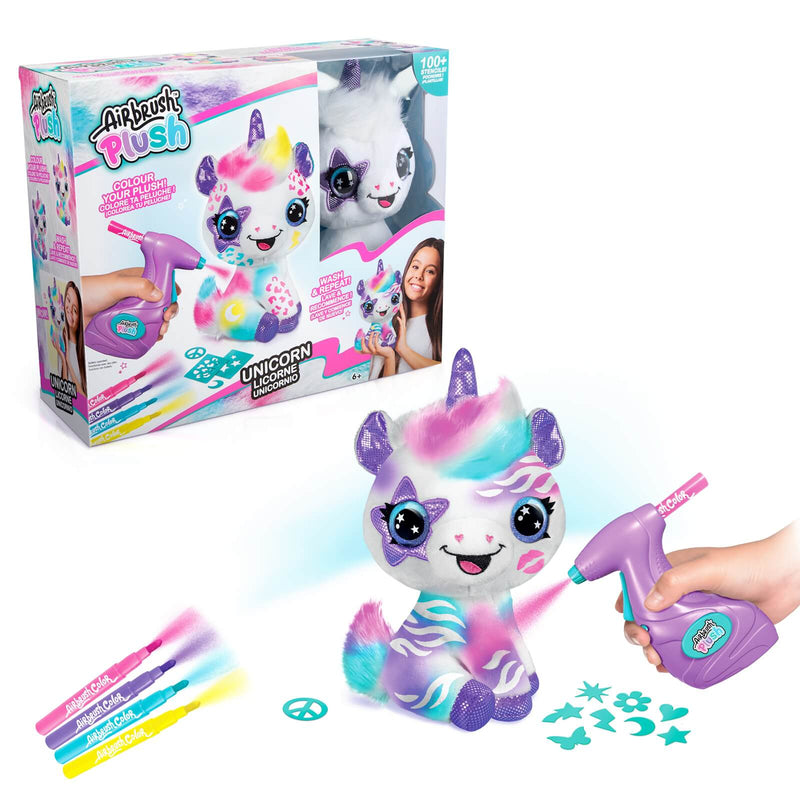 airbrush plush unicorn toy with box packaging