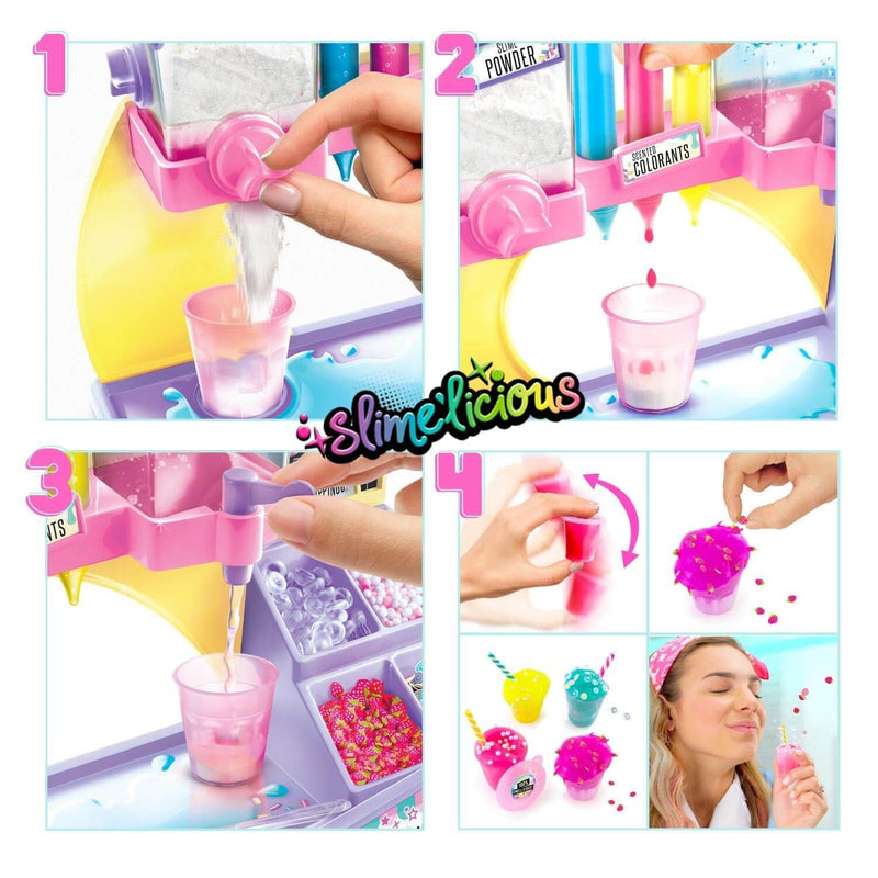 four stages of making slime using so slime DIY slime station