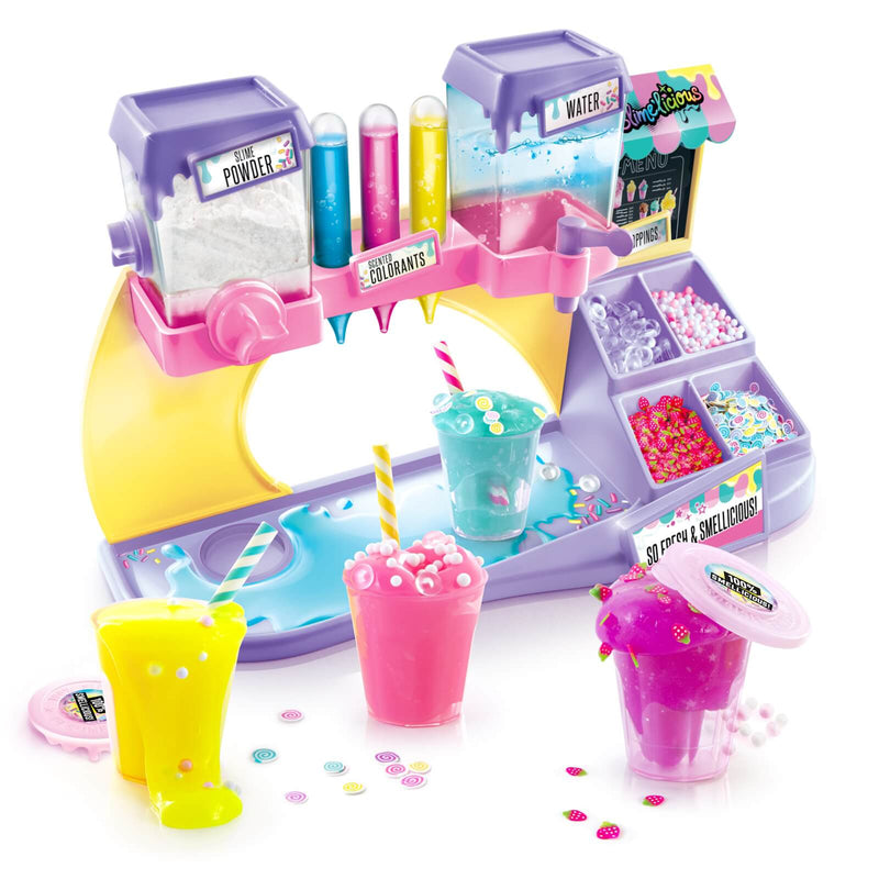 cups of colourful play slime and a slime station