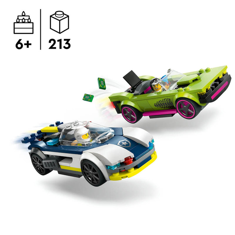 money flying out of the boot of a lego muscle car