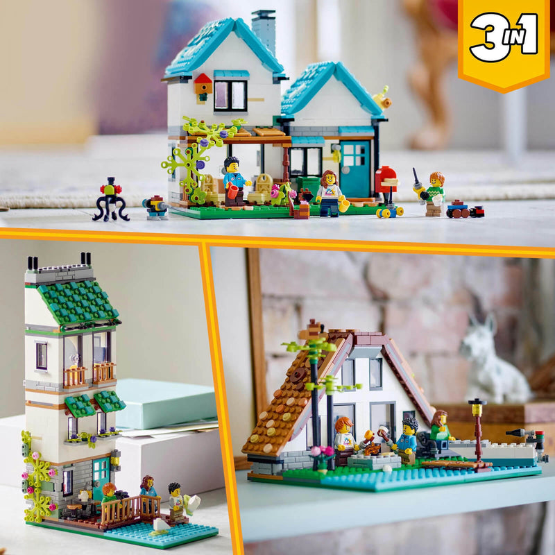 Lego house built three ways