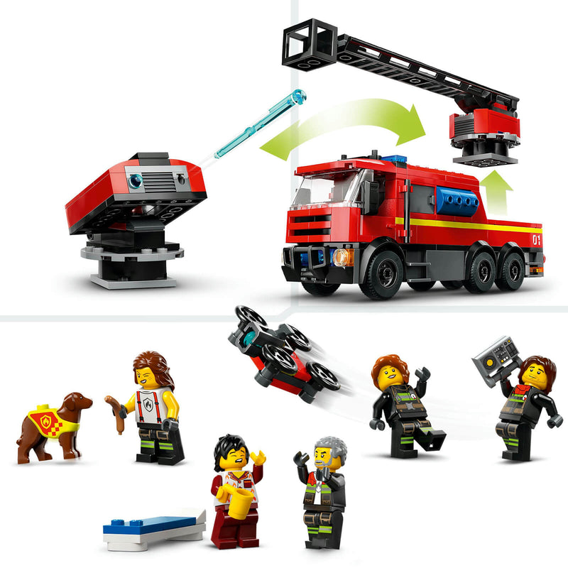 features of the Lego city fire station and fire engine