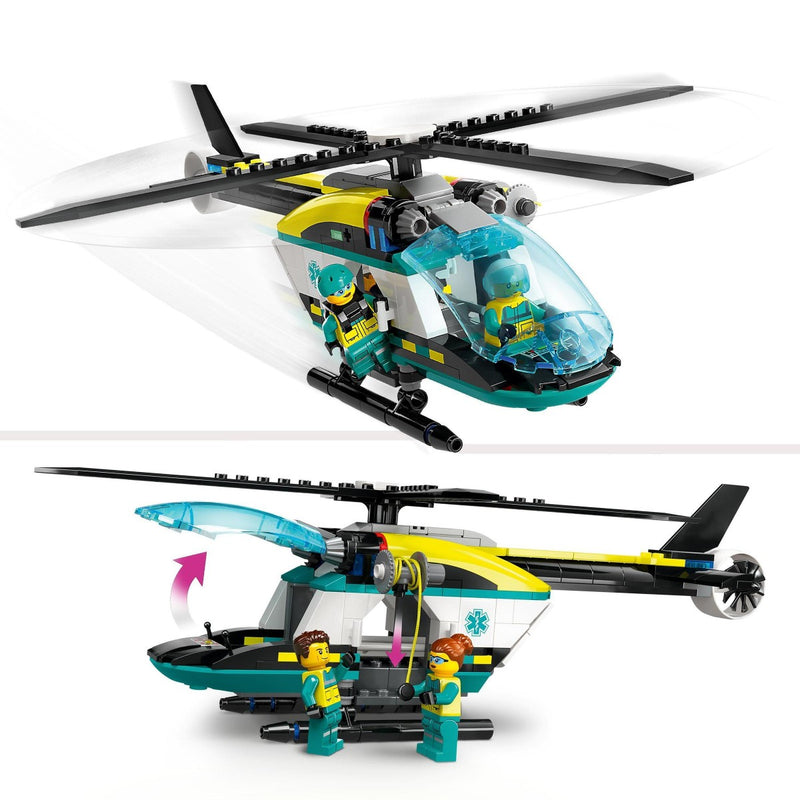two images of lego helicopter functions and features