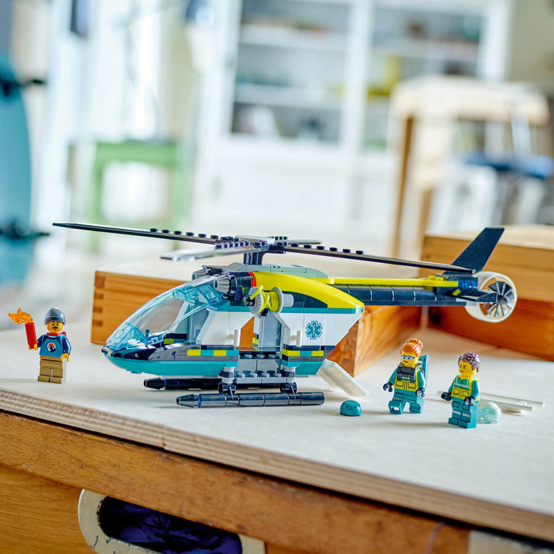 photo of the lego helicopter built in a home