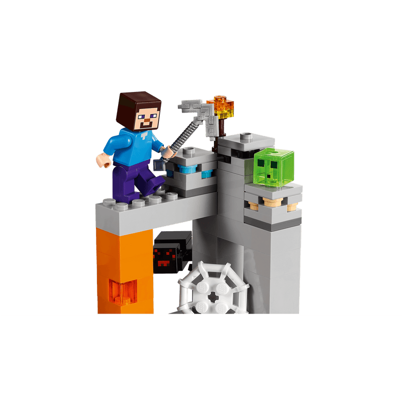 lego minecraft steve with iron pixaxe and slime