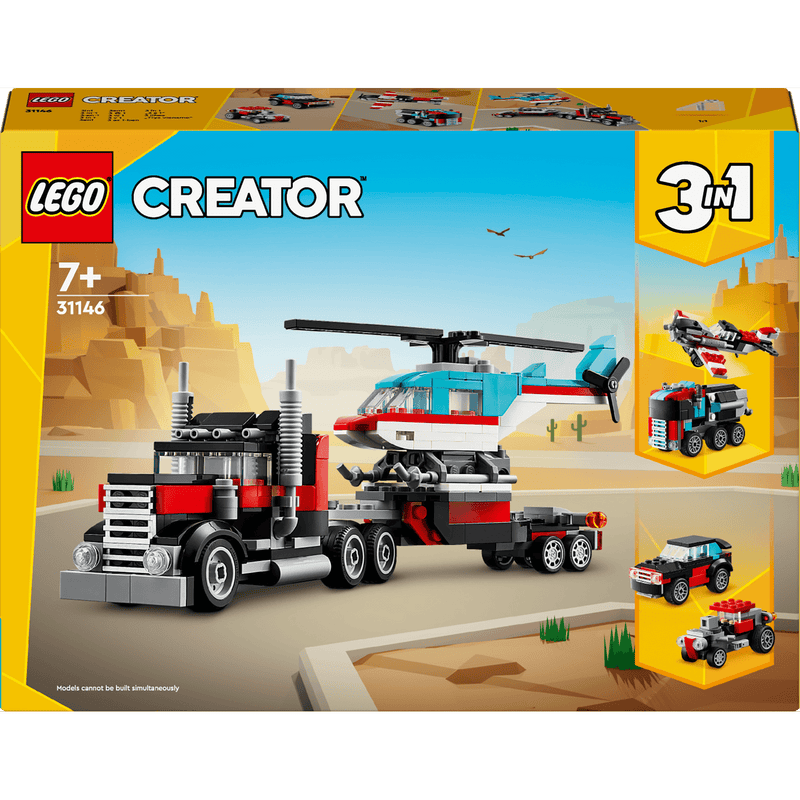Lego flatbed truck and helicopter 3-in-1 set