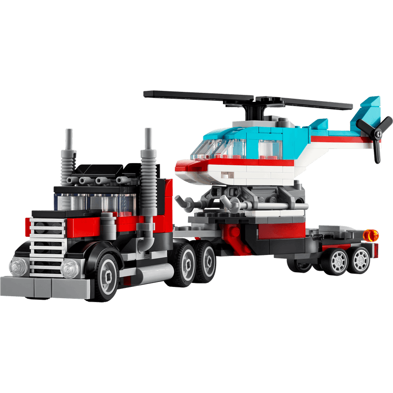 Lego flatbed truck and helicopter