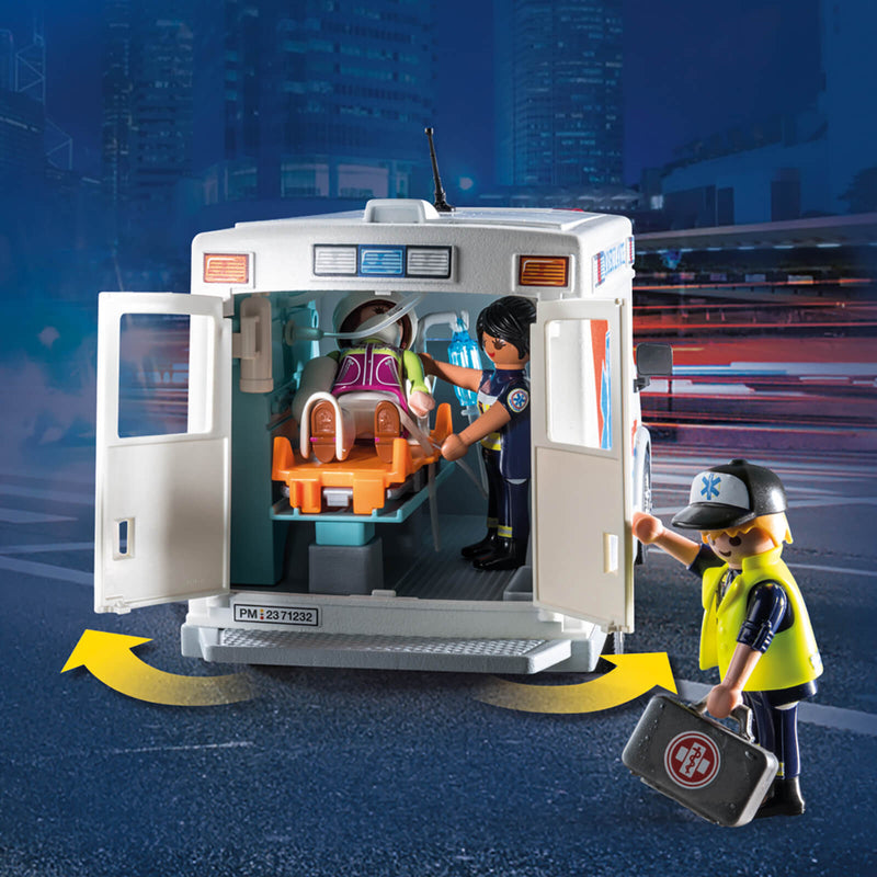 the back doors open on a playmobil ambulance toy