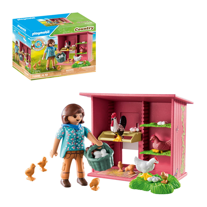 playmobil hen toy with mini hen house and accessories