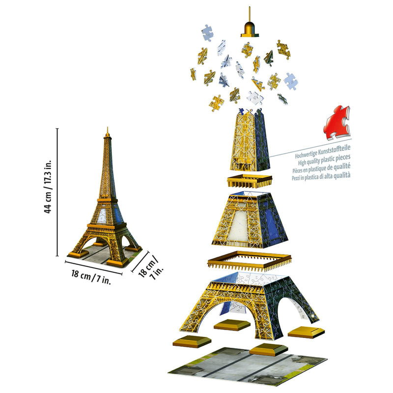 dimensions and details of the 3D eiffel tower jigsaw puzzle