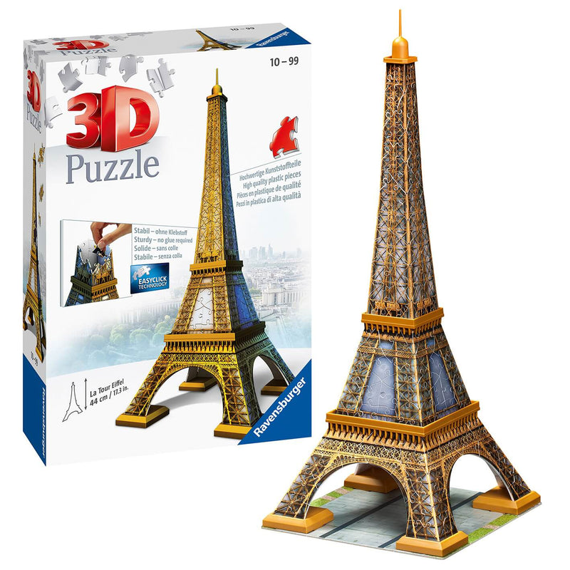 ravensburger 3D Eiffel Tower Jigsaw puzzle box and built set