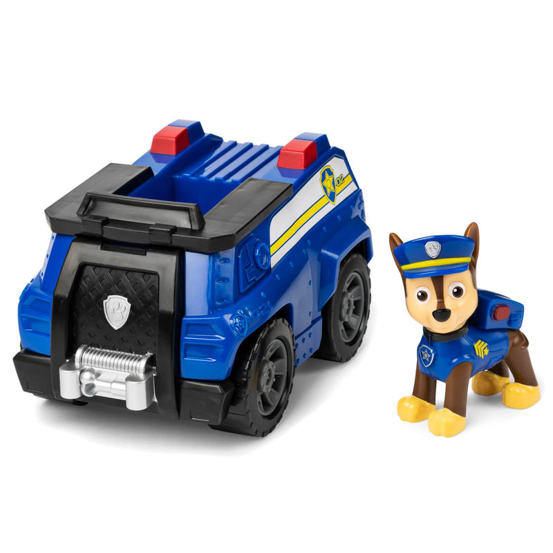 paw patrol chase police dog next to a blue vehicle