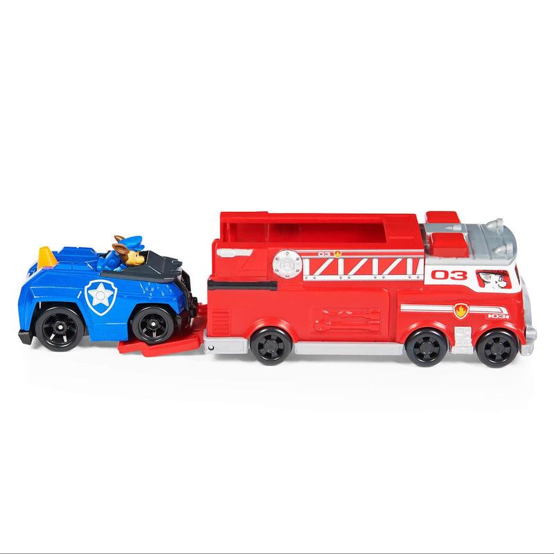paw patrol chase police car driving into the back of a fire engine