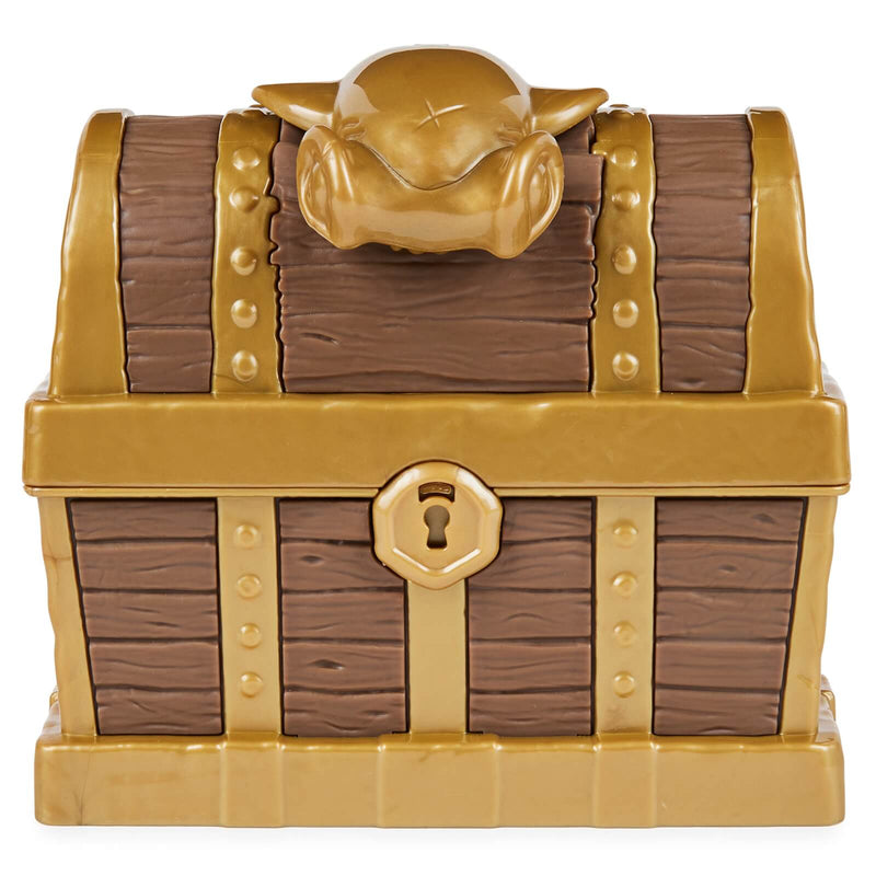a plastic brown and gold treasure chest toy