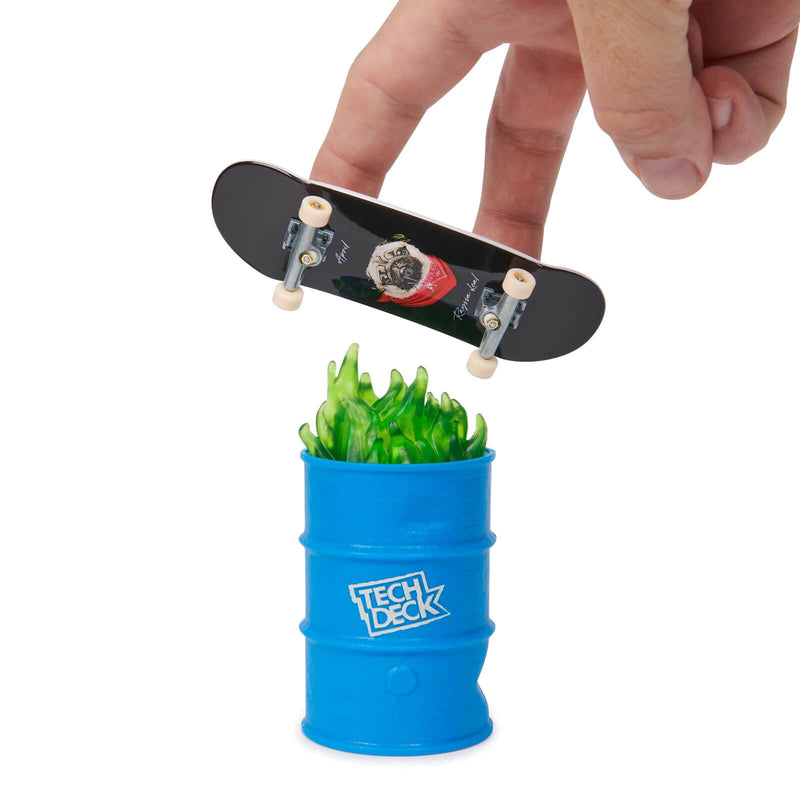 tech deck mini skateboard finger jumping over a barrel