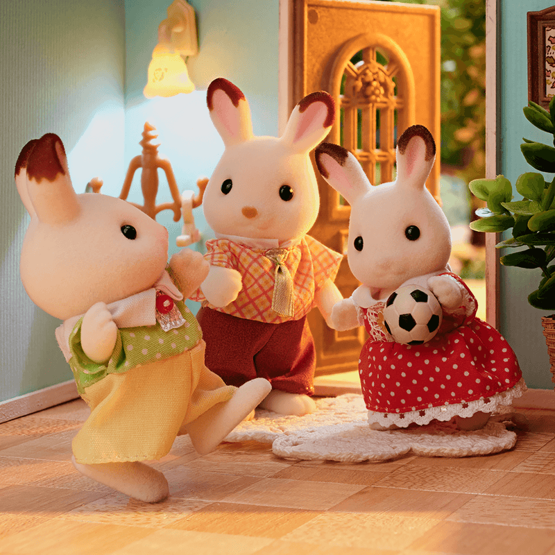 sylvanian families three rabbits in a house